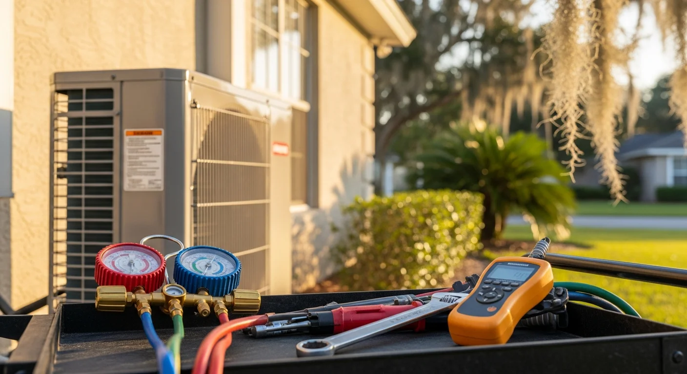 HVAC technician servicing air conditioning system