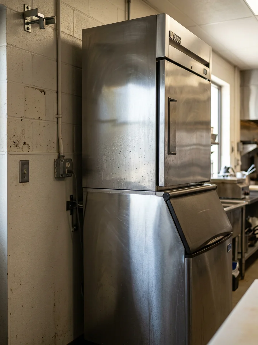 Commercial refrigeration and ice machine equipment in a food service kitchen